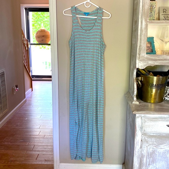 Sandive Women’s Razor Back Maxi Dress Size Medium Gray/Aqua Super Soft EUC - Picture 1 of 5
